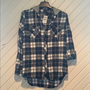 Button up flannel with hood
